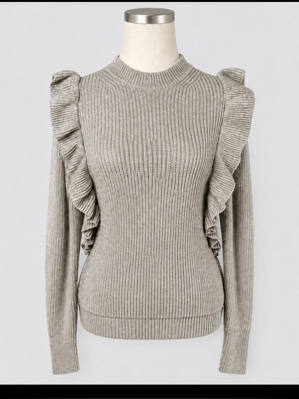 7 For All Mankind S Silver Gray Wool Cashmere Ruffle Ribbed Sweater NWOT